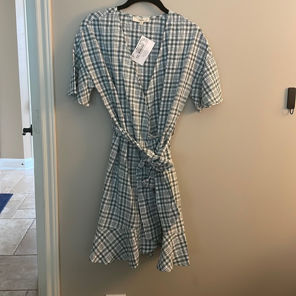 Entro, Faux wrap gingham dress.